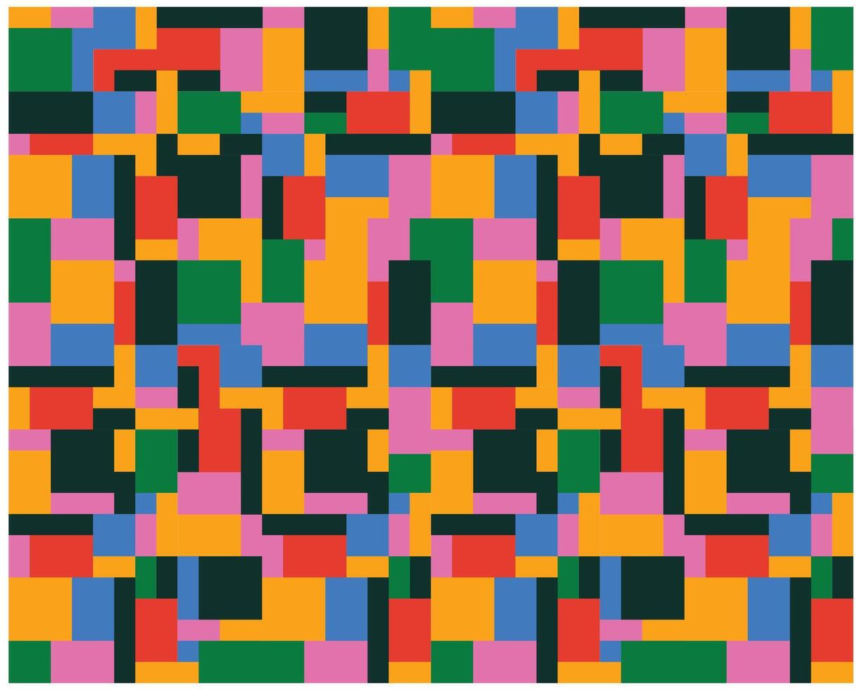 A colorful abstract pattern of overlapping blocks in vibrant hues of pink, green, blue, orange, and red, arranged in a random grid. vector