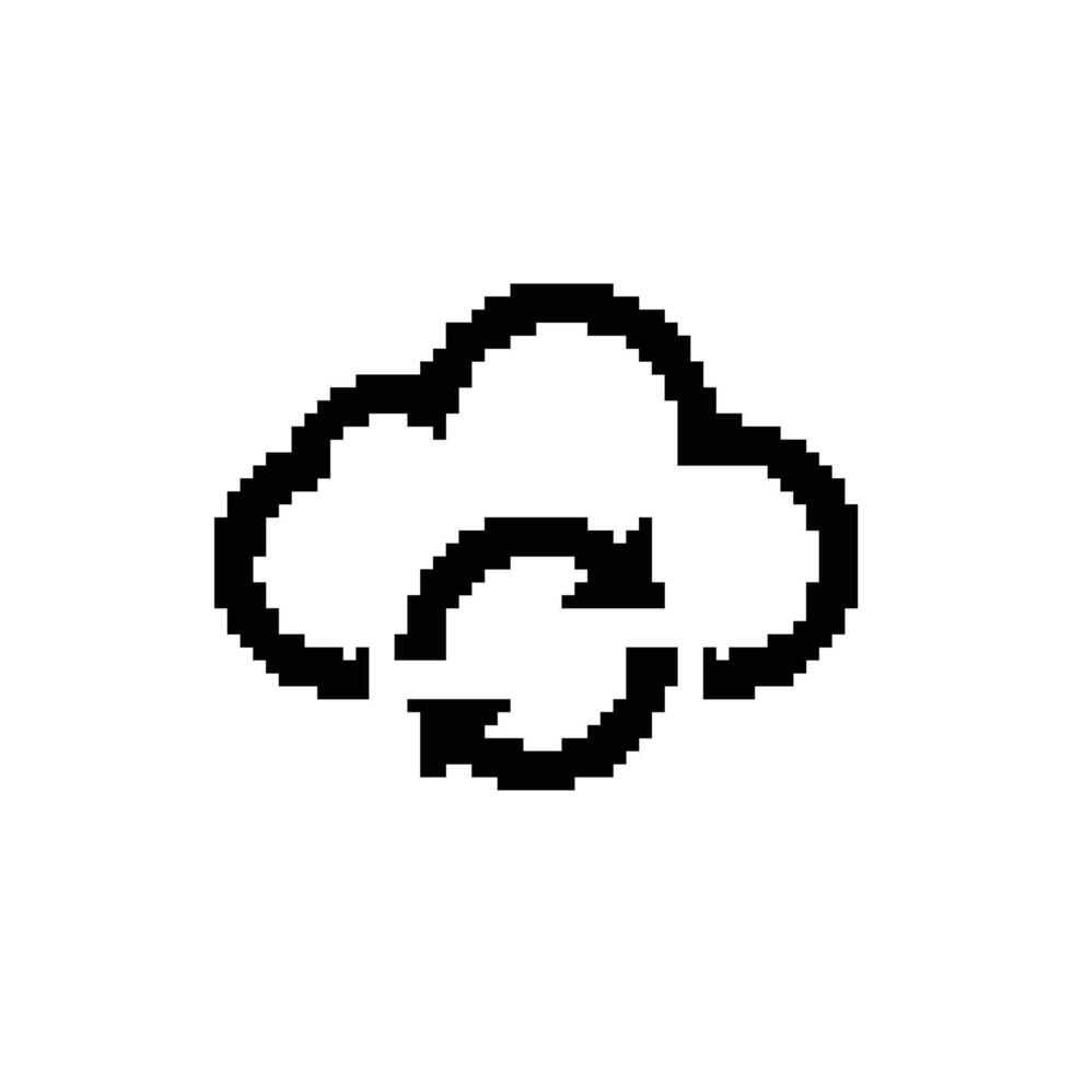Pixel Art Cloud Refresh Icon Simple Graphic Design, Conceptual Tech Data Sync Black Symbol vector