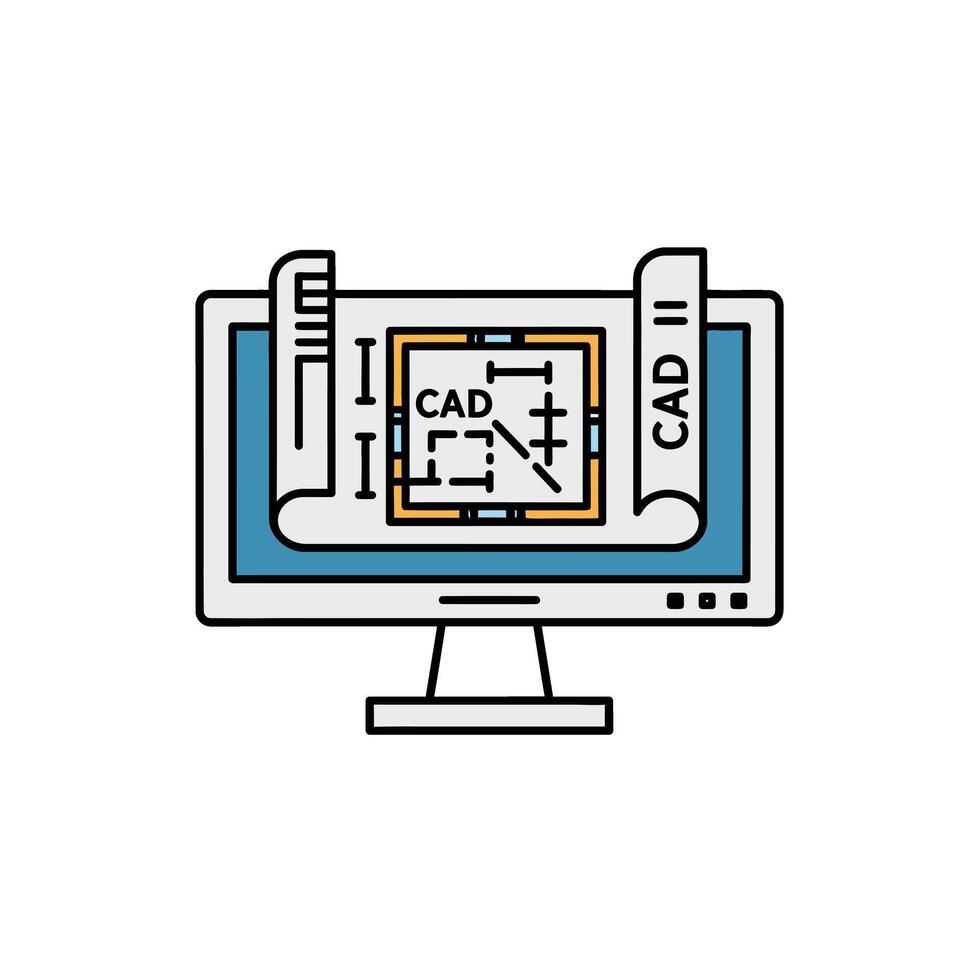 Computer Aided Design Architectural Engineering Blueprint CAD 2D 3D Modeling Icon Illustration vector