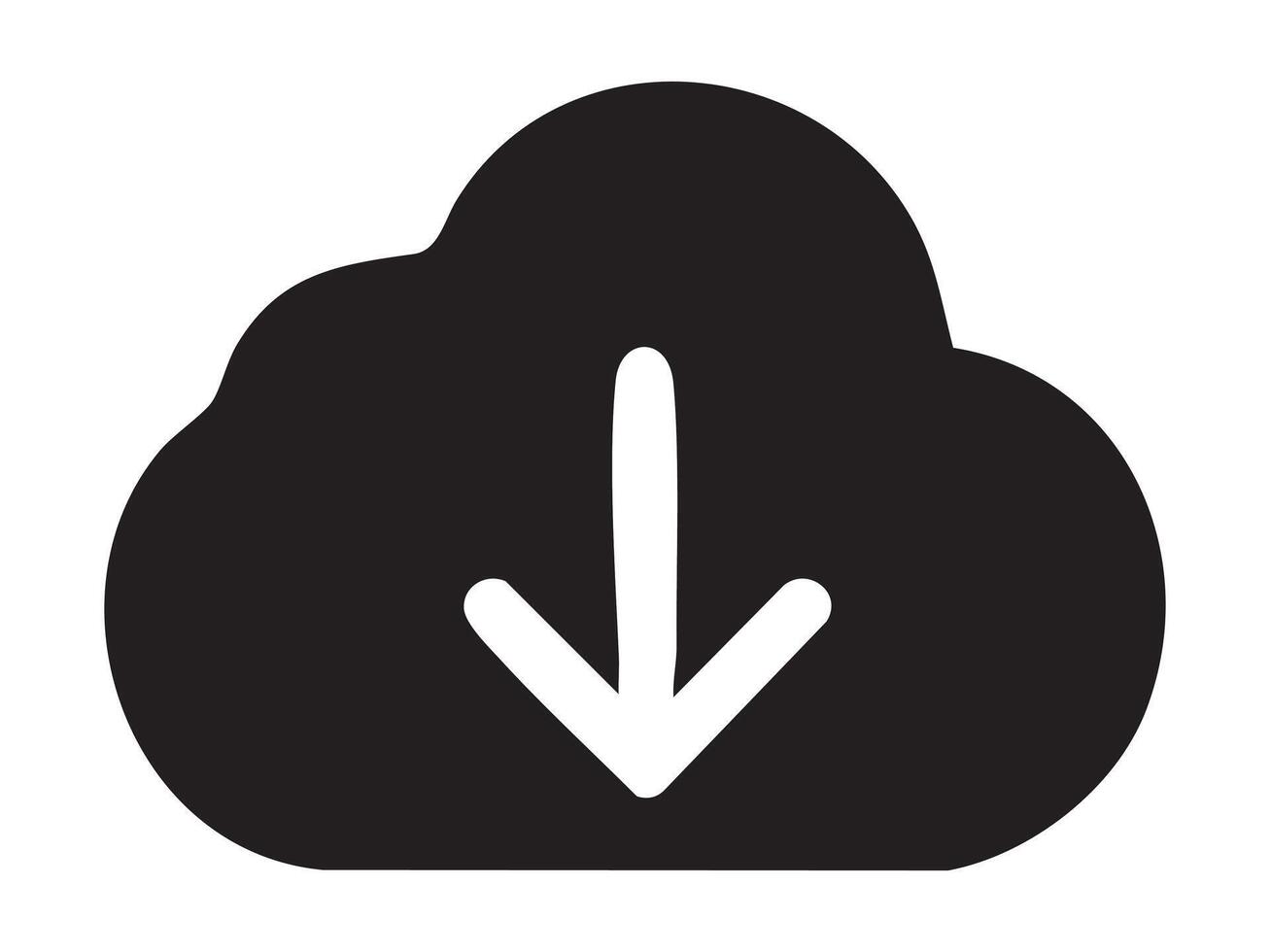 Black cloud icon with downward arrow, isolated on white background. concept of download, cloud computing, data transfer, internet symbol, online storage, graphic design element vector