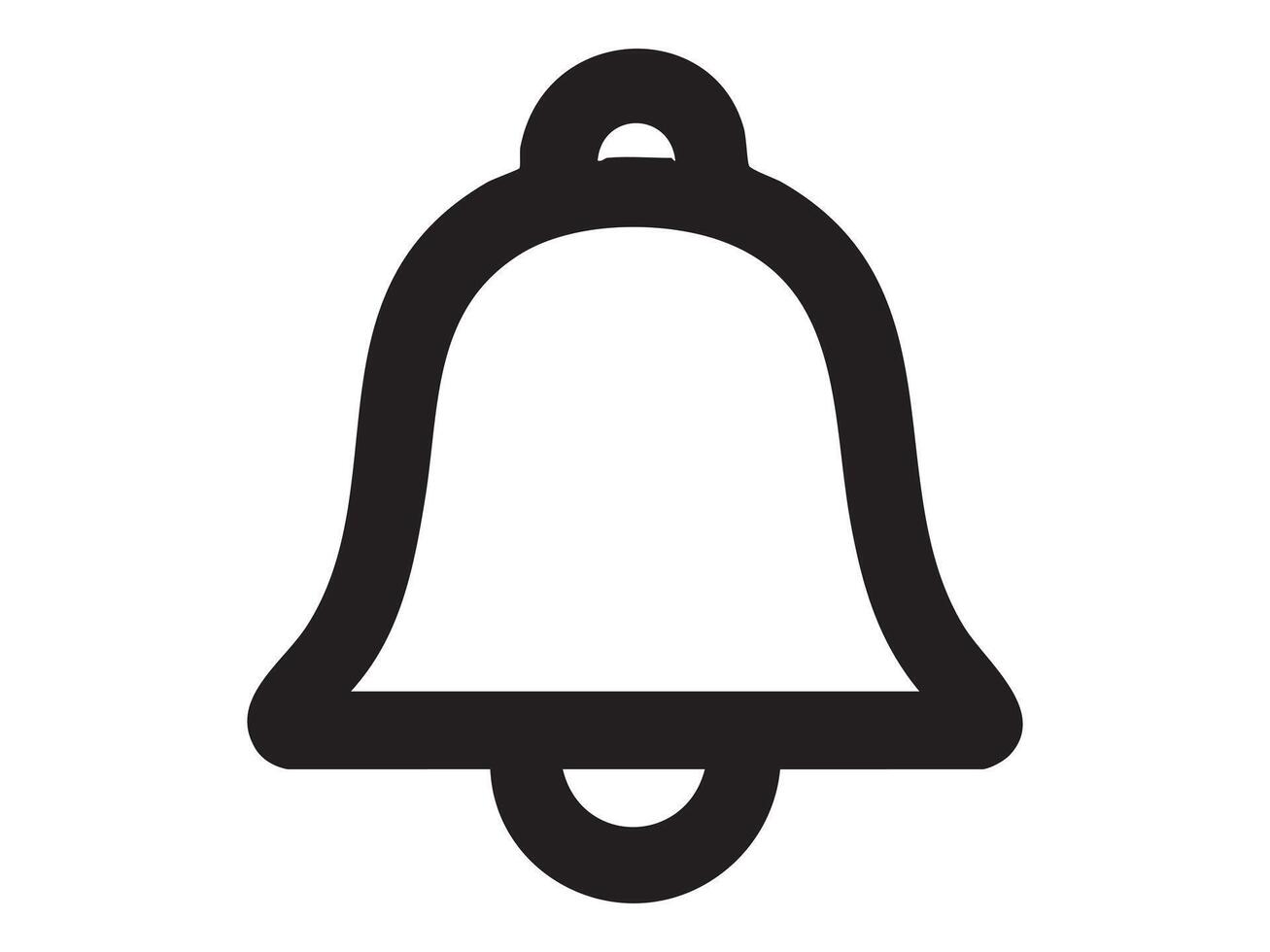 Black outline of bell icon with horizontal stripe isolated on white background. concept of alarm, notification, alert symbol, silence, ringtone, design element, graphic illustration vector