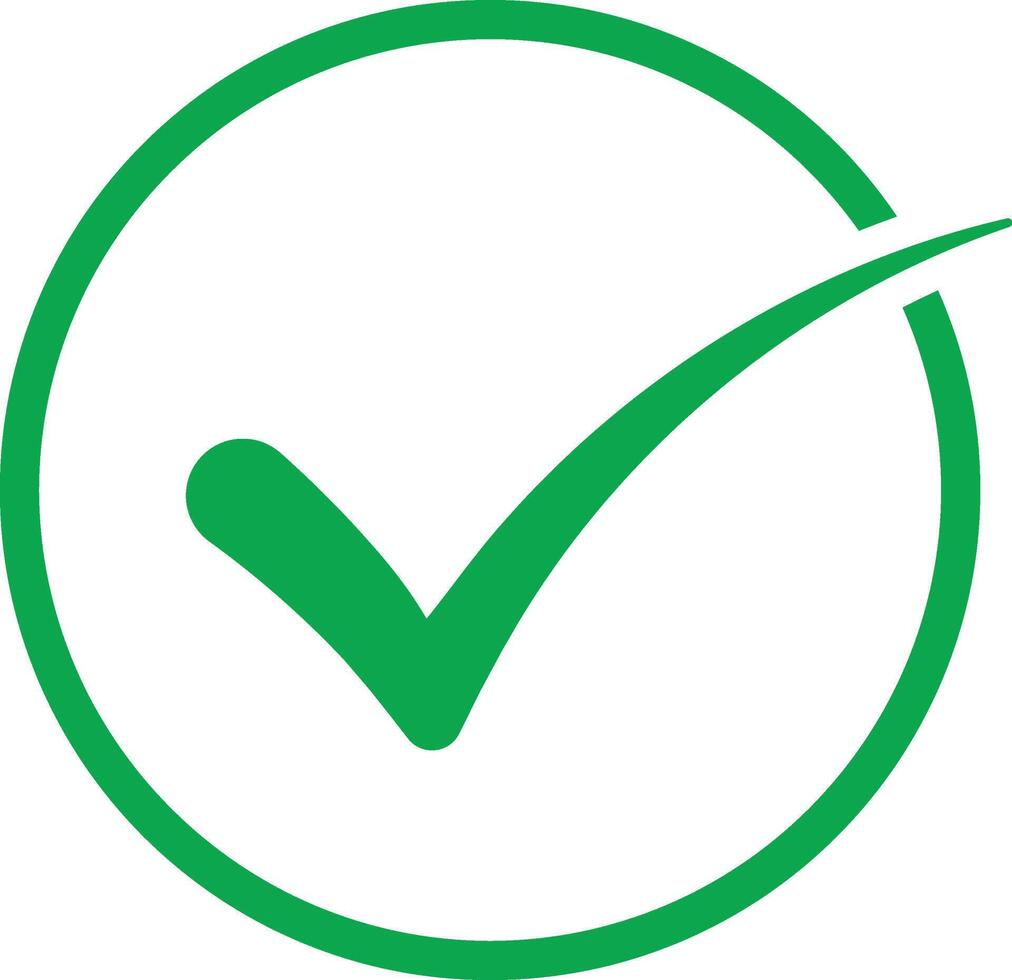 Green check mark in a circle isolated on white background, a symbol of approval and successful completion vector
