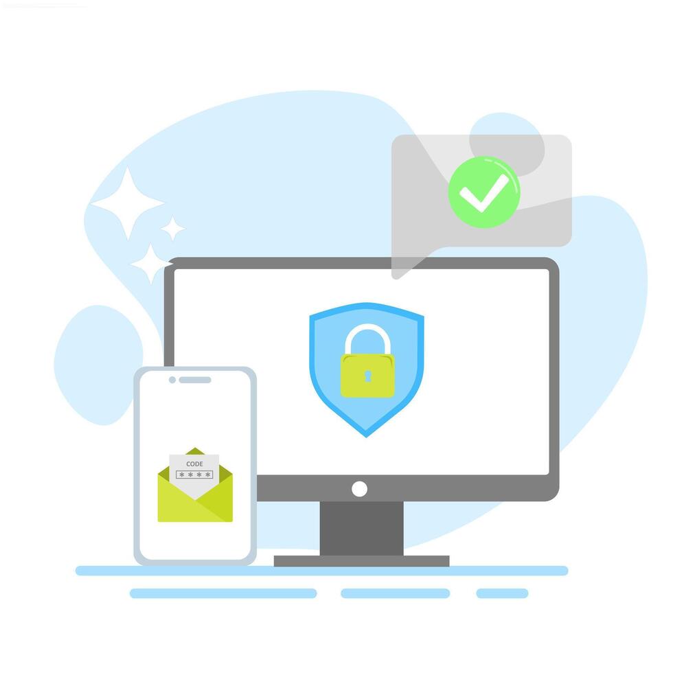 Illustration of two-step authentication, via email. Data security concept. vector
