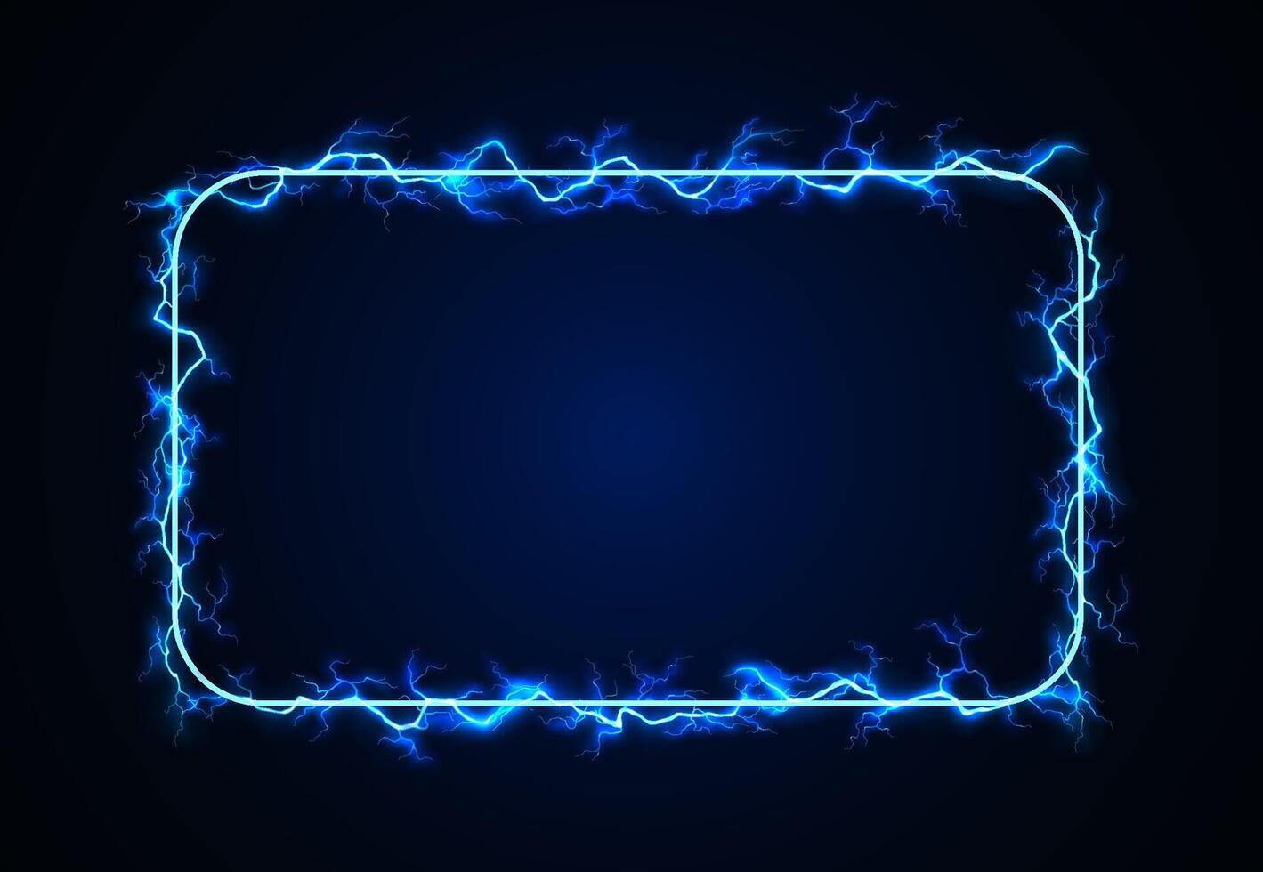 Rectangular frame with electric style in blue hues. It features glowing energy lines against a dark backdrop. Perfect for techrelated designs. vector