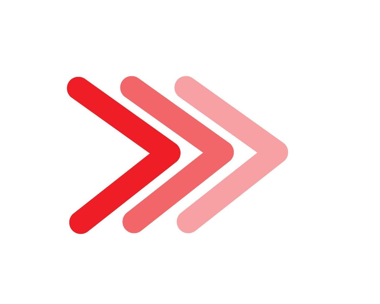 Three red arrows pointing right with gradient pink. vector