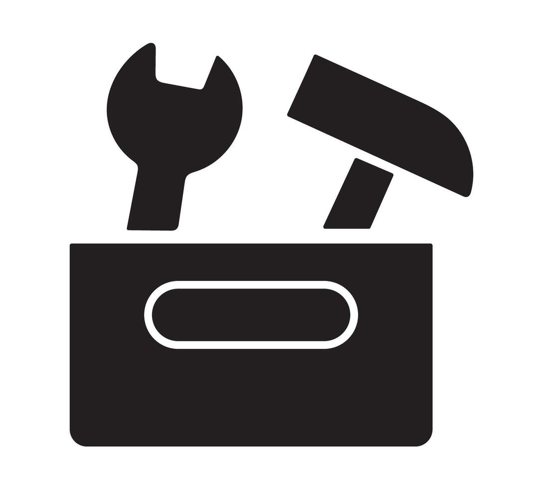 Black toolbox with wrench and hammer icons tools. vector