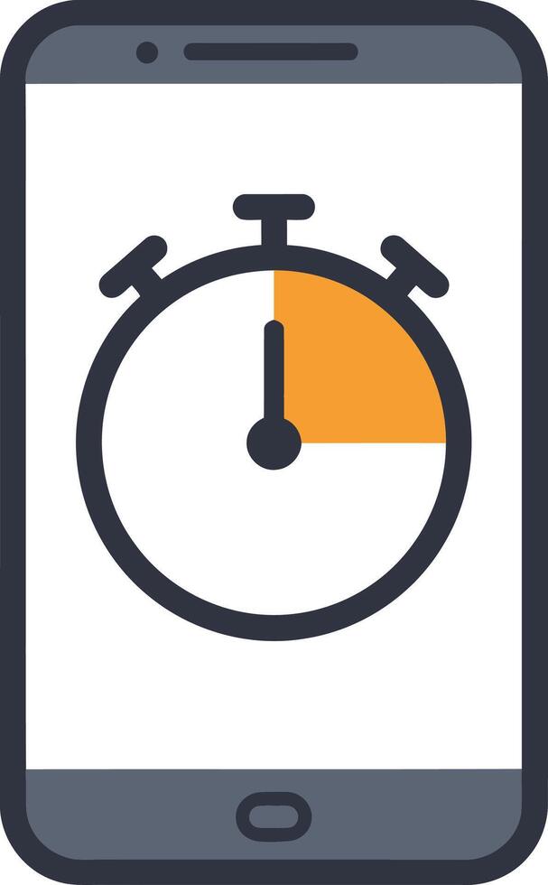 Smartphone screen displays a stopwatch with an orange segment, symbolizing time or task management vector