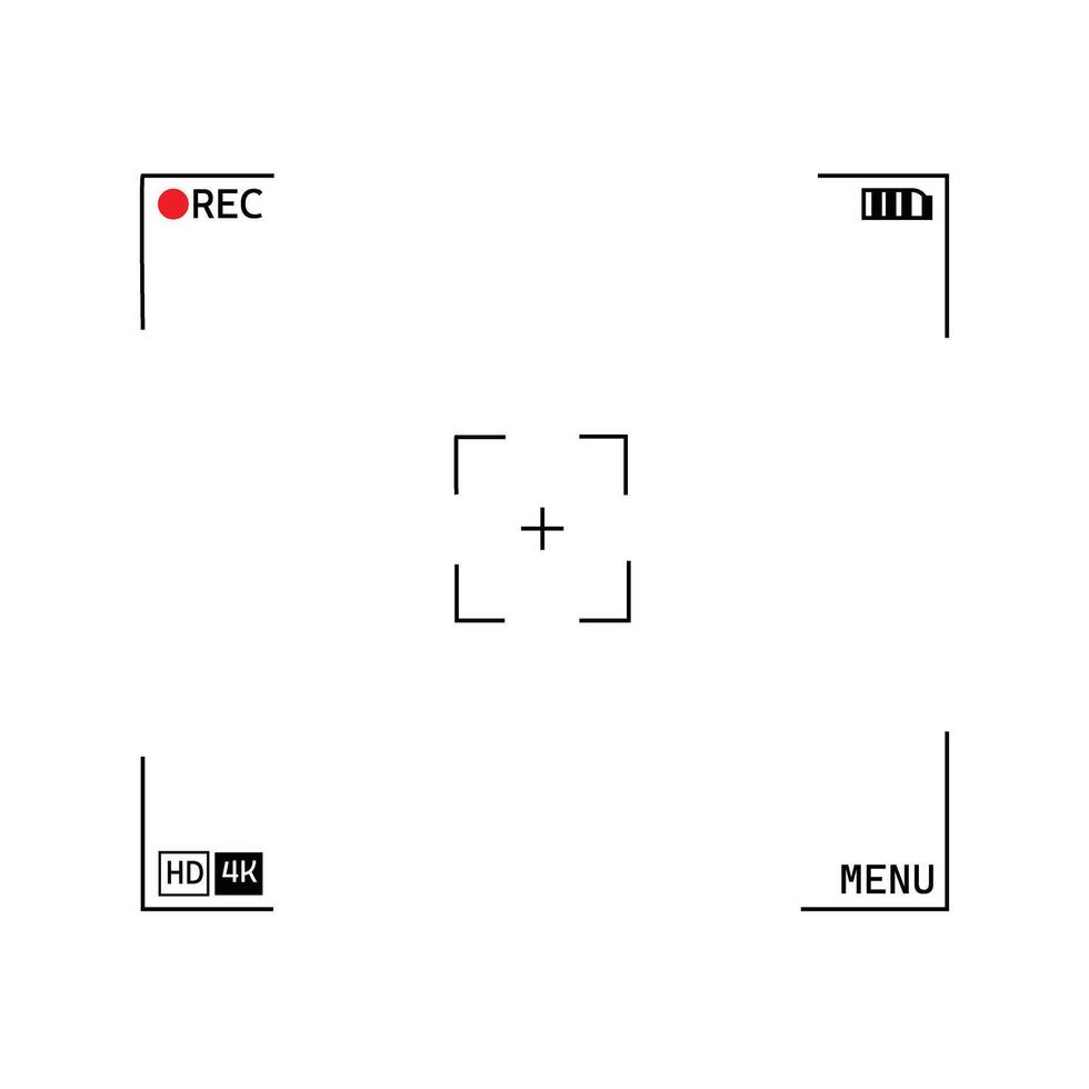 Camera viewfinder screen with recording indicators and focus reticle vector