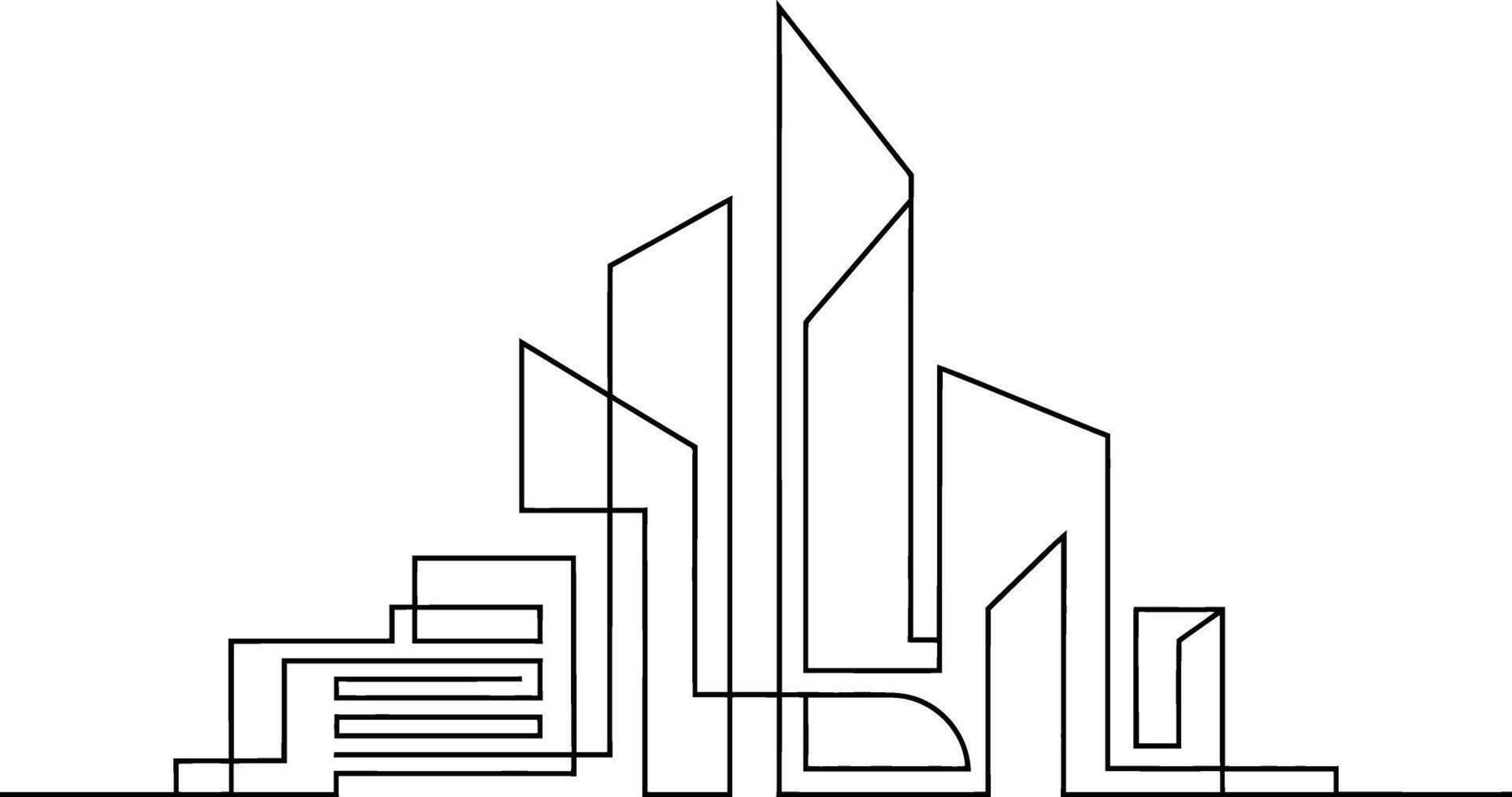 Minimalist single line drawing of modern cityscape architecture with abstract buildings vector