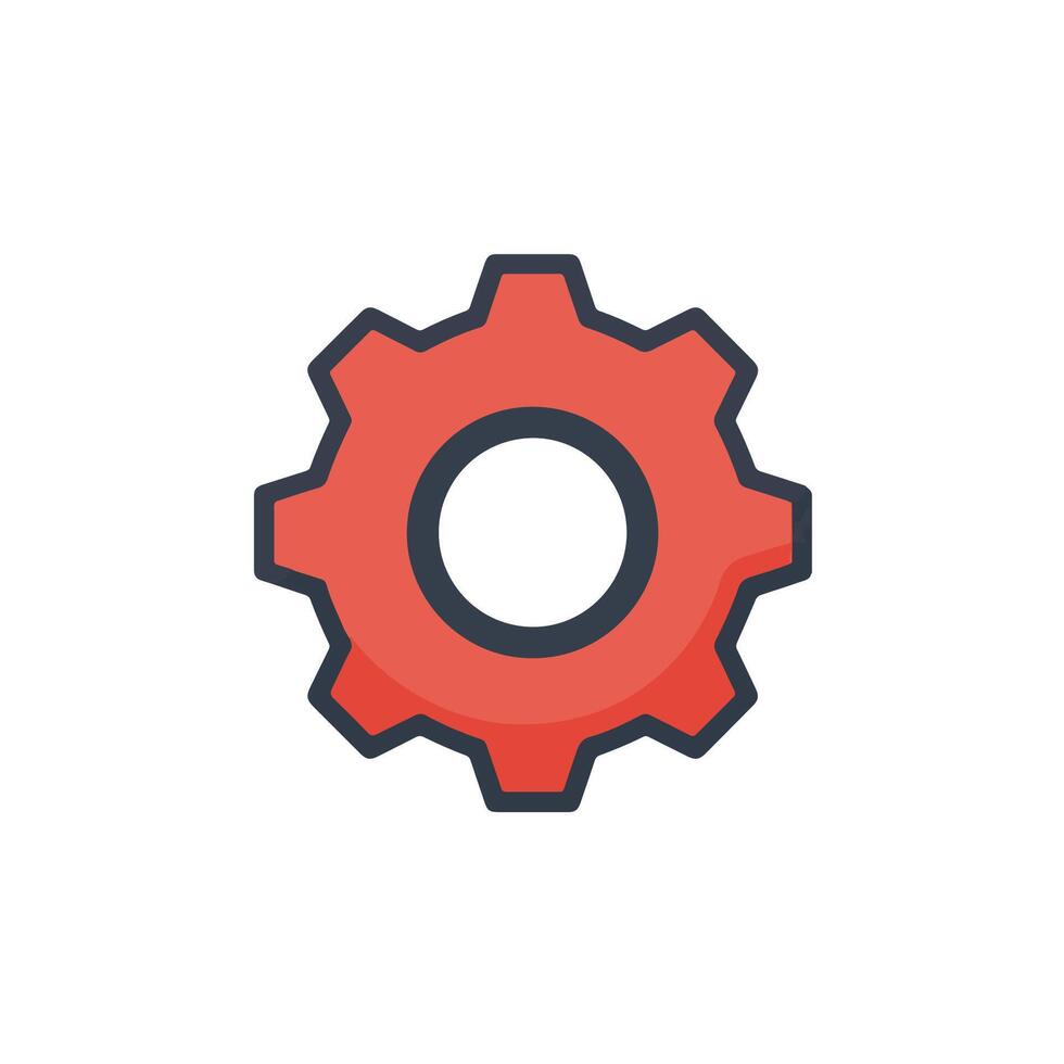 A single red gear icon with a dark outline, symbolizing industry, mechanics, and engineering concepts with precision and functionality vector