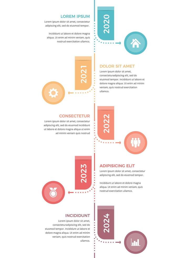 Vertical timeline - infographic template with five elements with place for dates, icons and text vector
