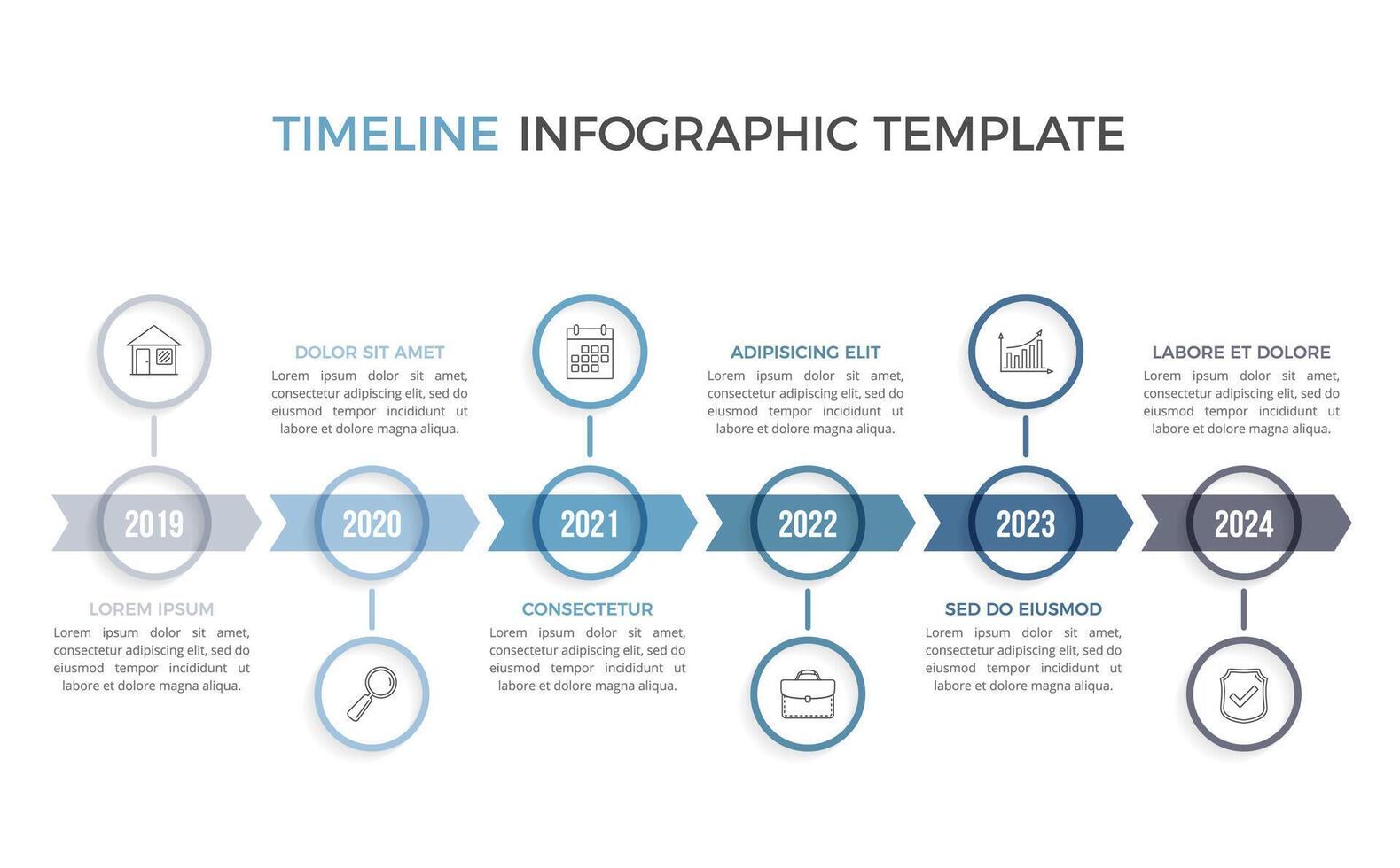 Timeline - infographic template with six arrows with place for your icons and text vector