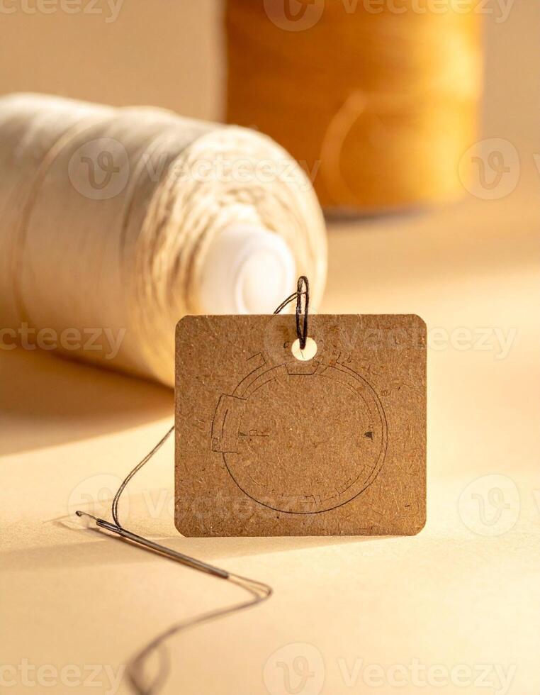 Crafting with Thread Needle Tag and Spool in Soft Light. photo