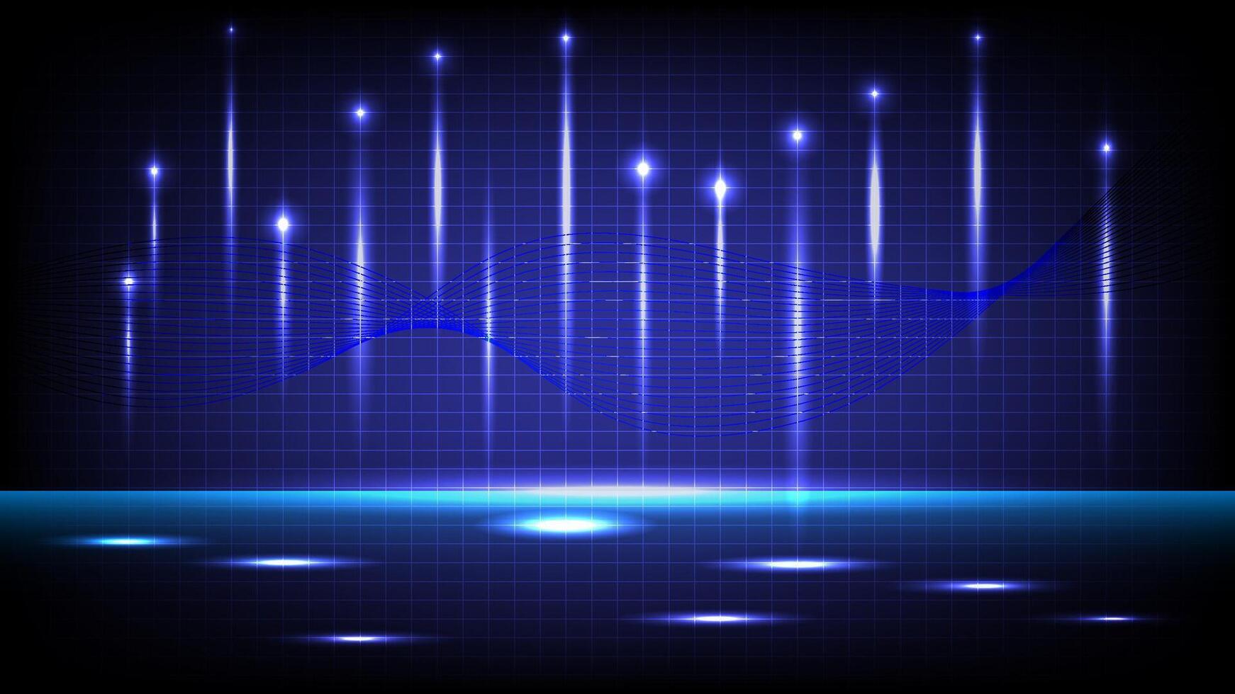 Abstract technology background featuring glowing blue beams, digital grid and light reflection vector