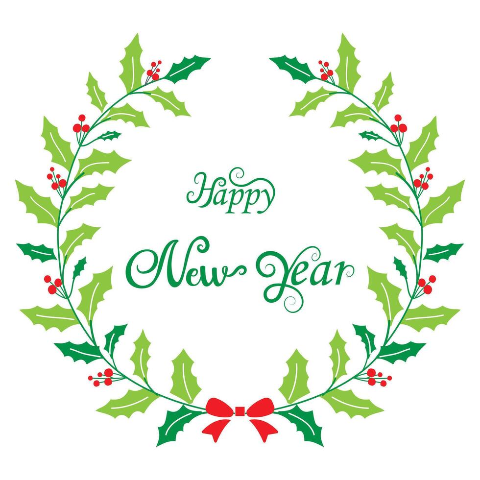 Happy new year typography design. Isolated green text with frame for poster, event invitation and greeting card. Happy new year design with hand lettering. Festive Background. Simple illustration. vector
