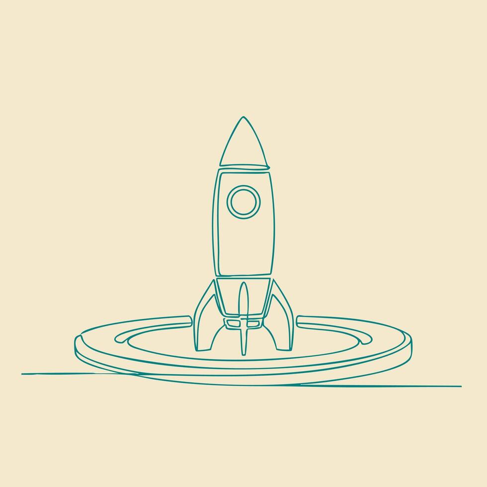 Minimalist Line Drawing of a Rocket Launching from a Circular Platform on a Neutral vector