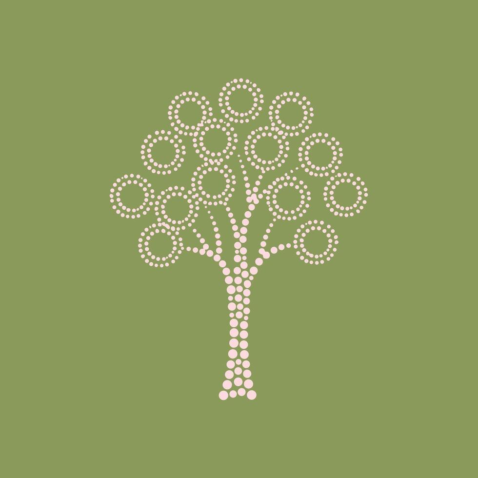 Stylized tree composed of circular dots with a simple trunk on a muted green emphasizing minimalistic design vector