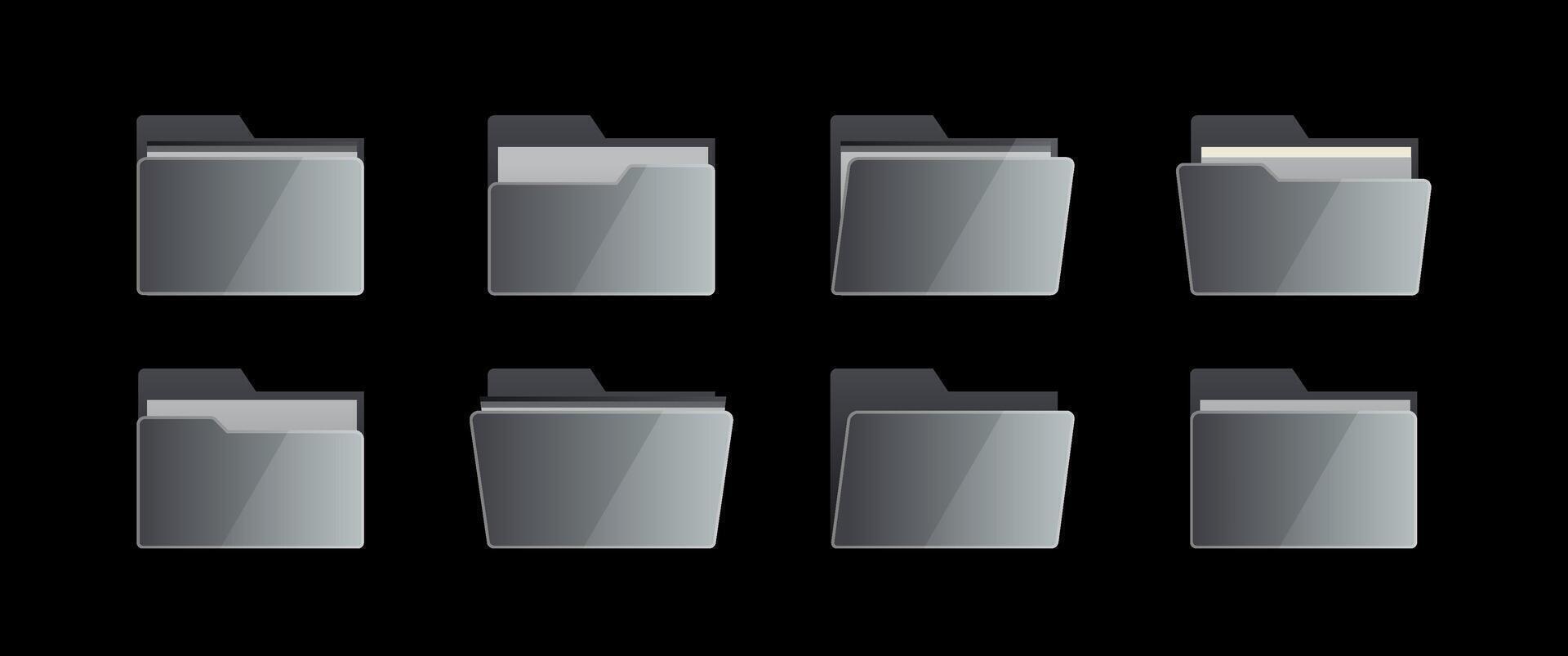 Silver Folder Icon Symbol Collection Design with Modern Metallic Gradient and Minimal 3D Style for Digital Storage, Interface, and Office Application Projects vector