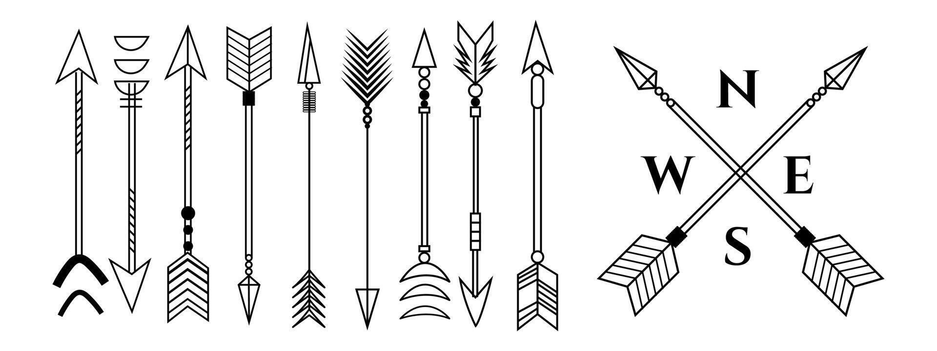 Bohemian Style Arrows and Nautical Compass Element Graphic Design Resource vector