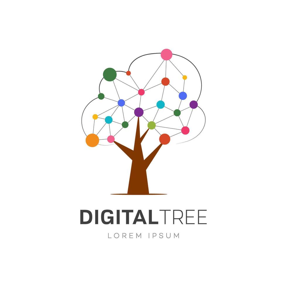 Digital Tree Network Logo Colorful Technology Connection Concept vector