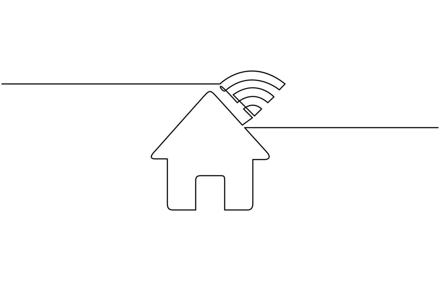 Smart house with WiFi icon continuous one line drawing, Continuous line drawing of house with Wi-Fi symbol pro outline vector