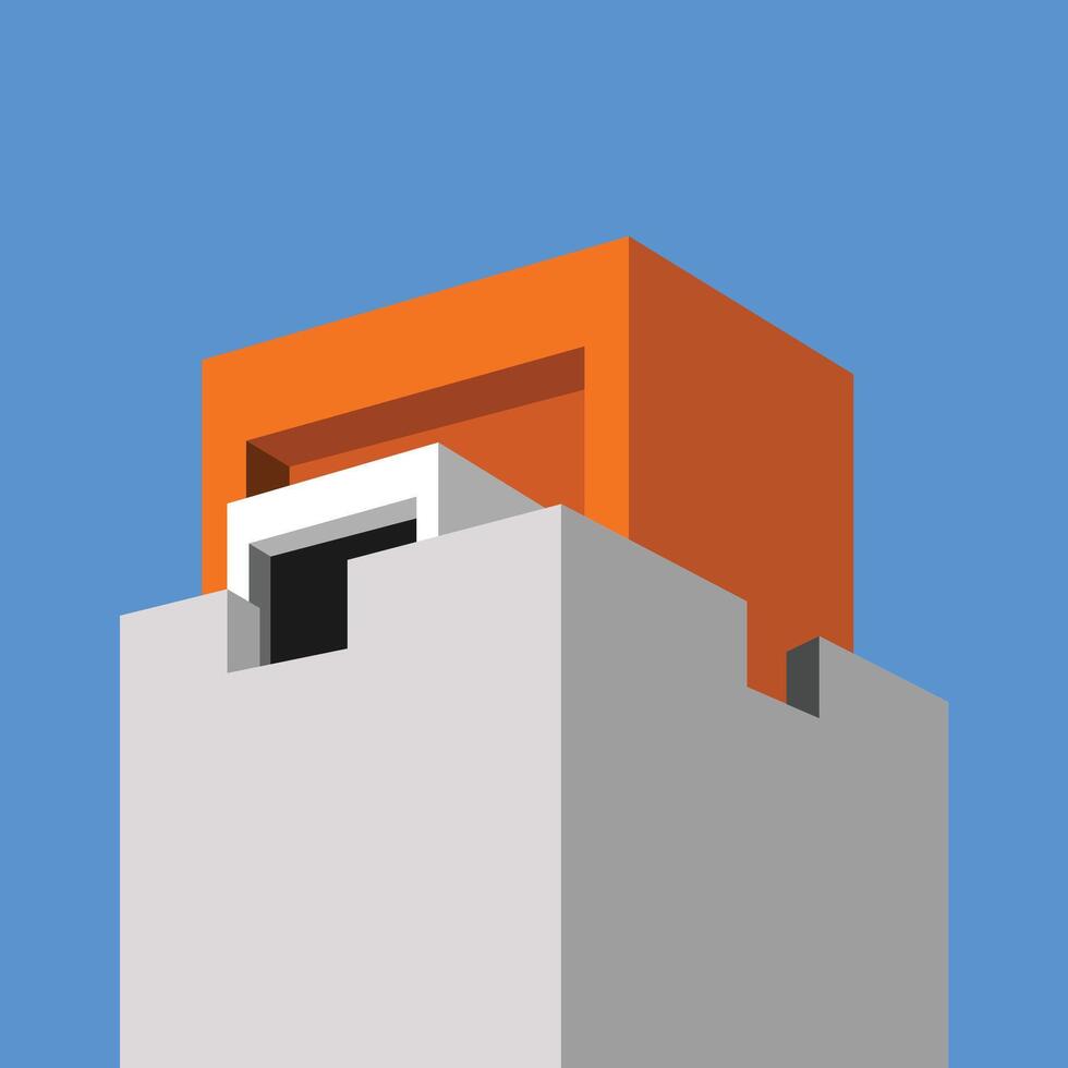 Abstract minimal building with blue sky background. Geometric Modern Architecture Illustration. Minimal Colorful Building on a Sunny Day. Abstract Shapes and Flat colorful building vector