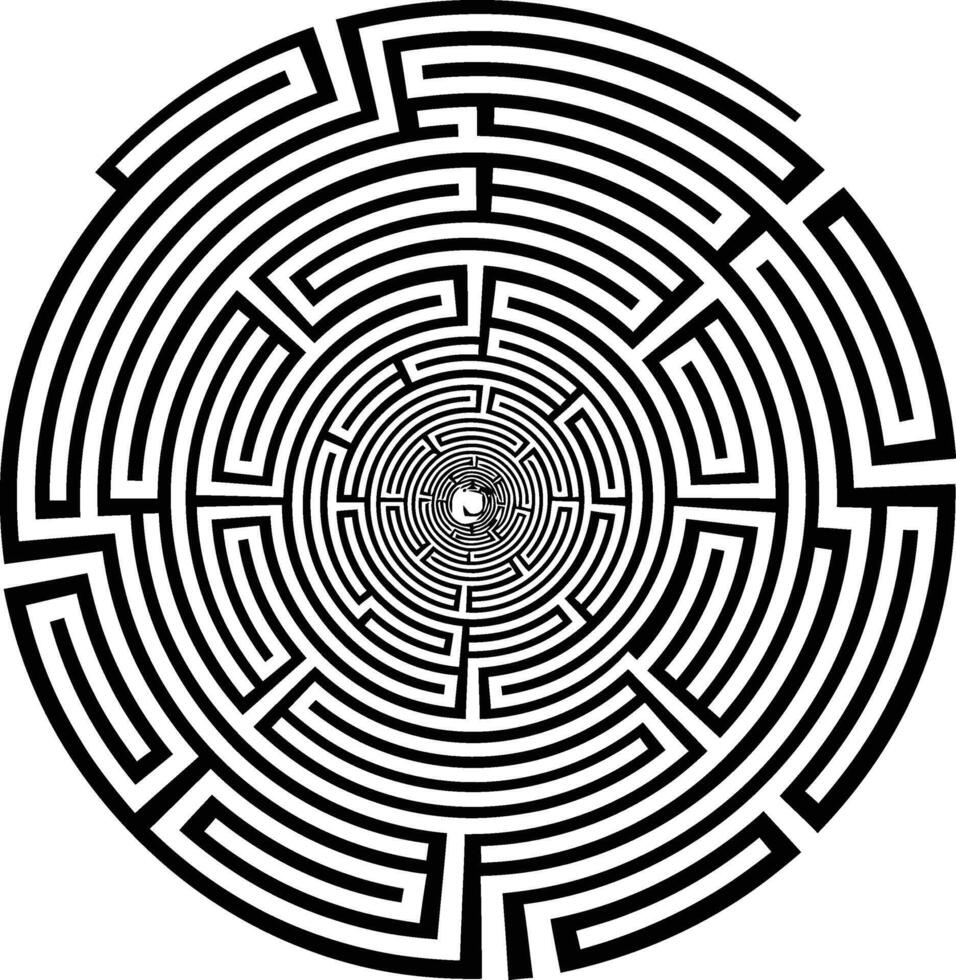 Abstract Circular Maze, an Intricate Labyrinth with Concentric Paths and a Hypnotic Geometric Pattern vector