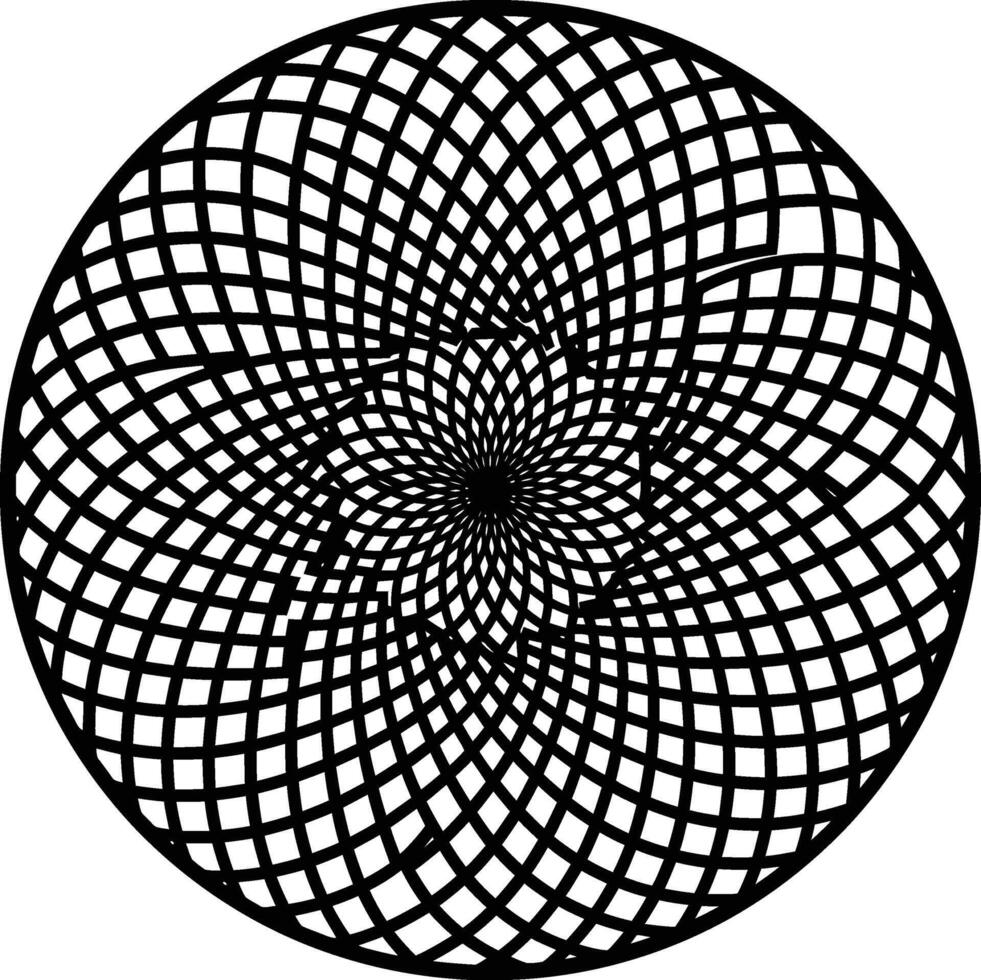 spiral lattice ornament inspired by Beijing traditional architecture, abstract dynamic circular pattern vector