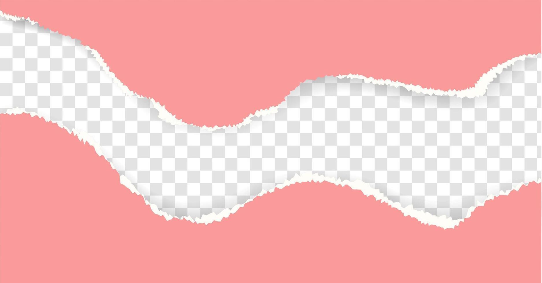 Red ripped paper strip with torn edges and smooth shadow. Realistic element for banner design, poster templates, or creative layout backgrounds. vector