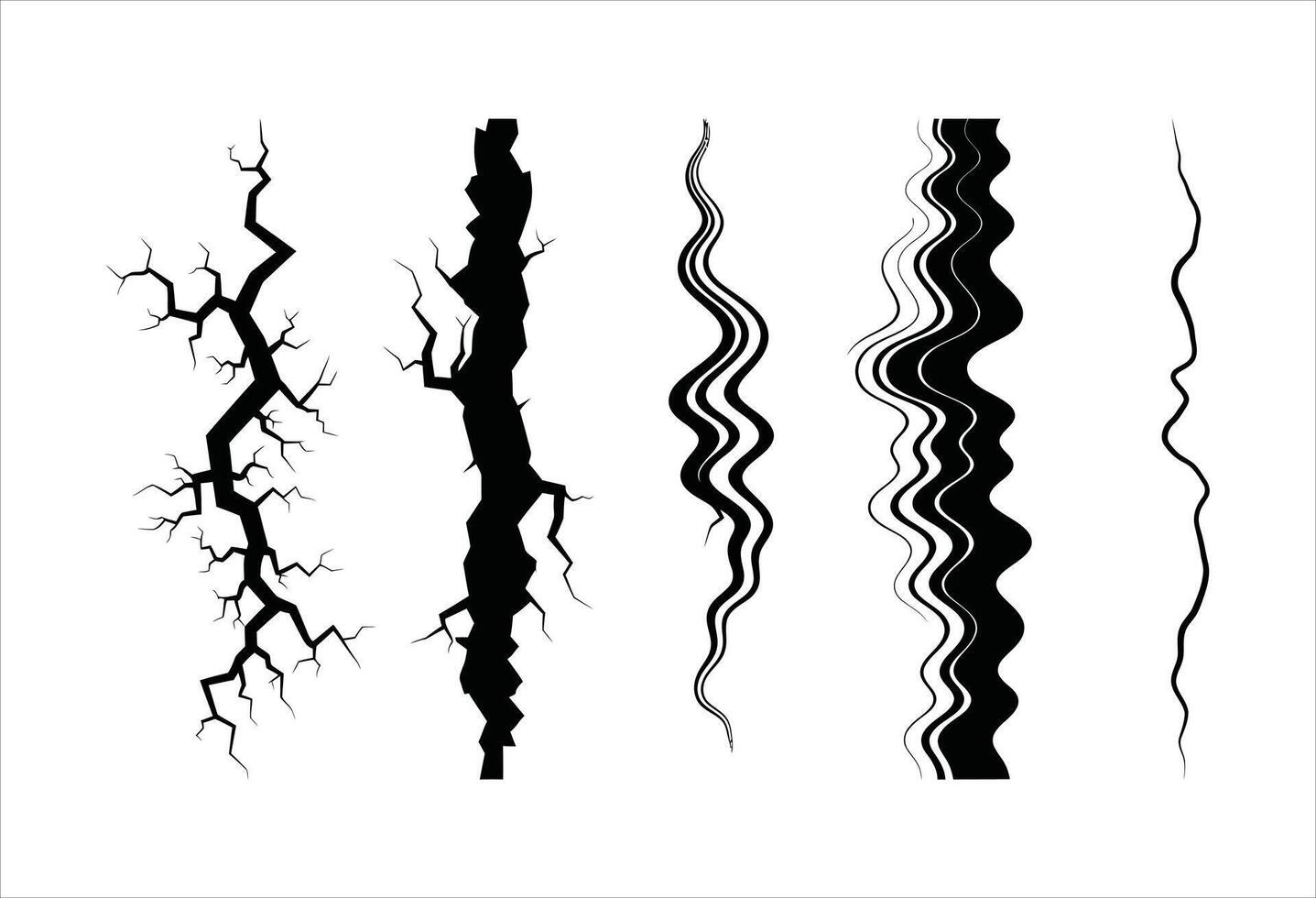 Collection of various crack silhouettes, representing damage, fracture, and imperfection in a simple and graphic way vector