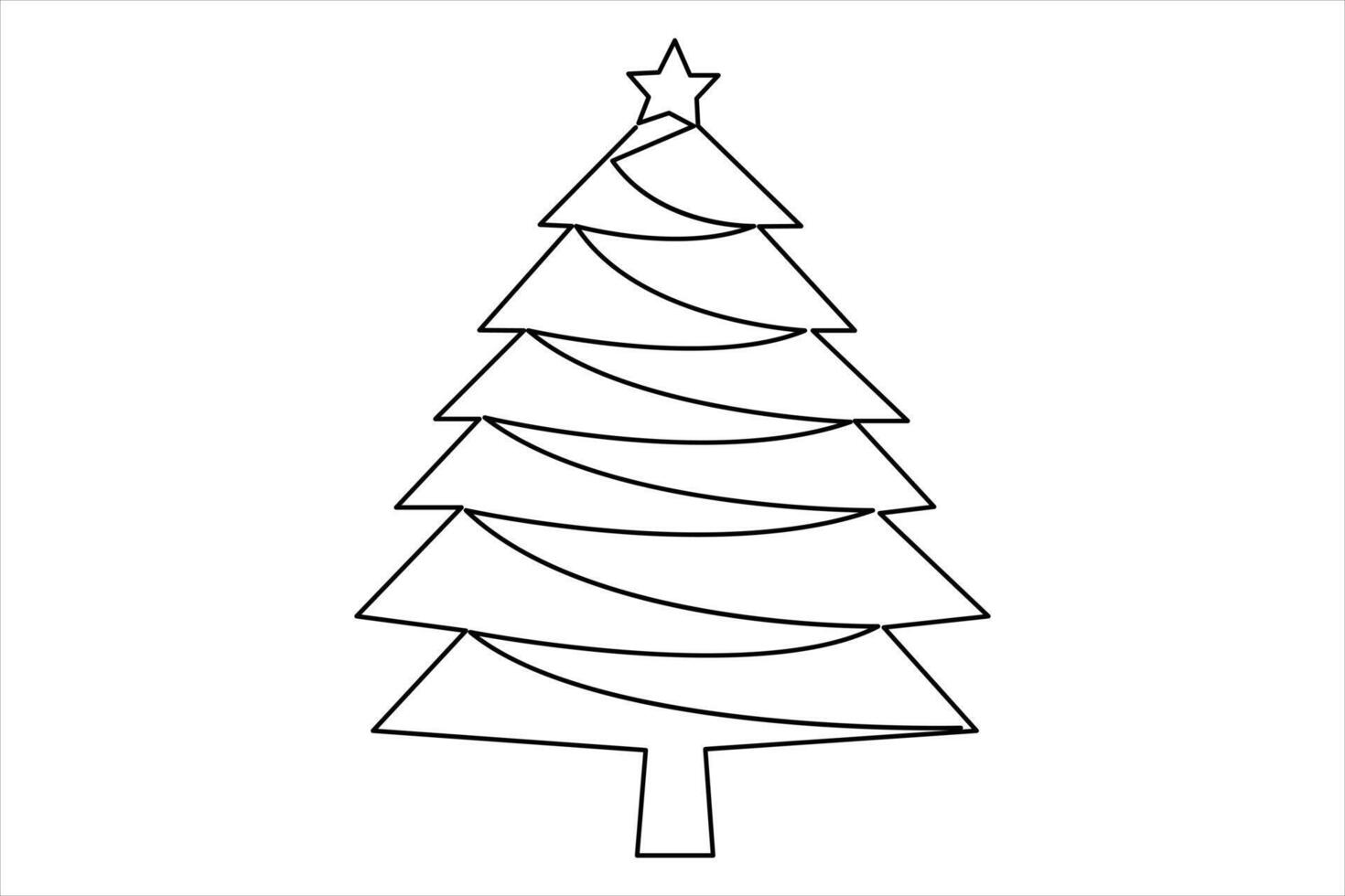 Christmas tree continuous single line art drawing of tree design. Christmas tree one line vector