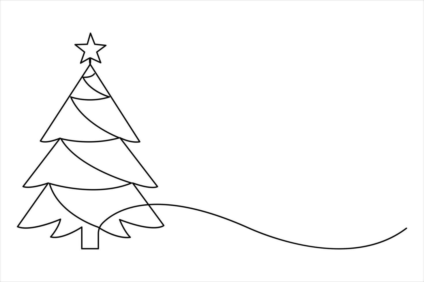 Christmas tree continuous single line art drawing of one line vector