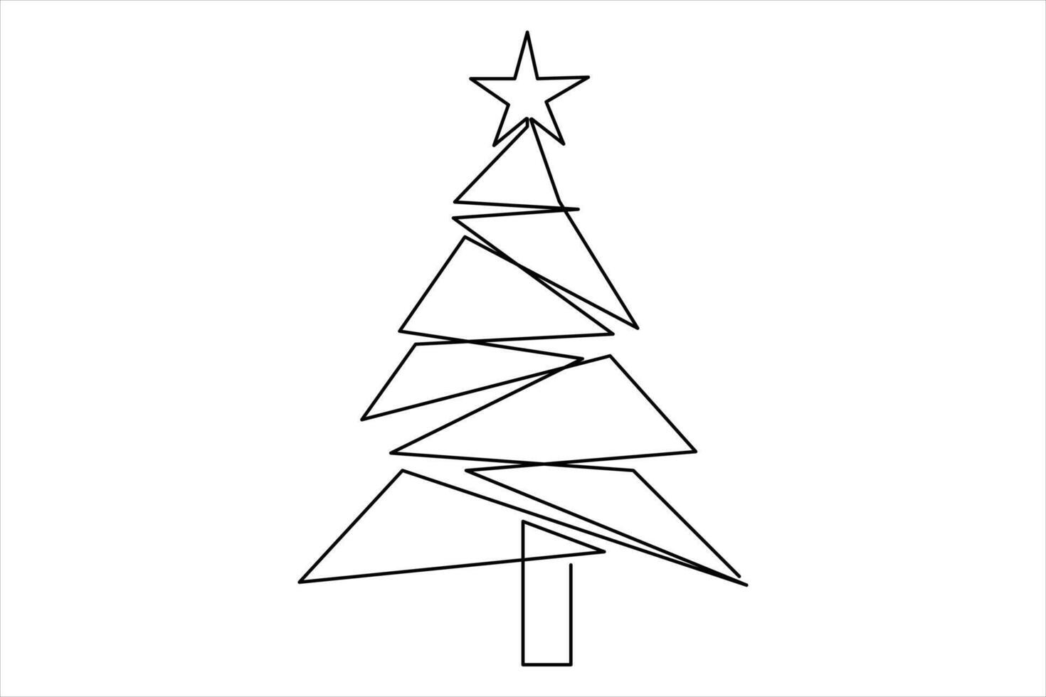 Christmas tree continuous single line art drawing of tree design vector