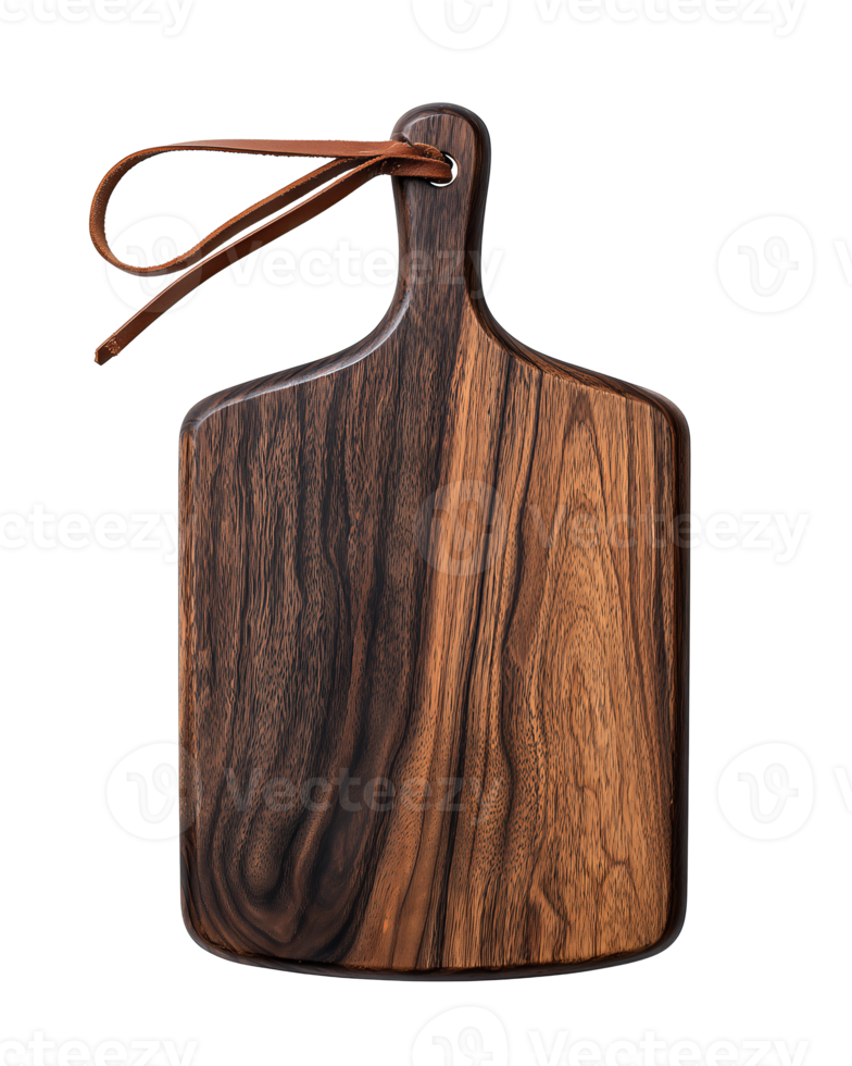 elegante noz corte borda com remo forma, suave lidar com em loop com couro cordão, natural grão calculando e chanfrado aro, isolado em transparente fundo. png