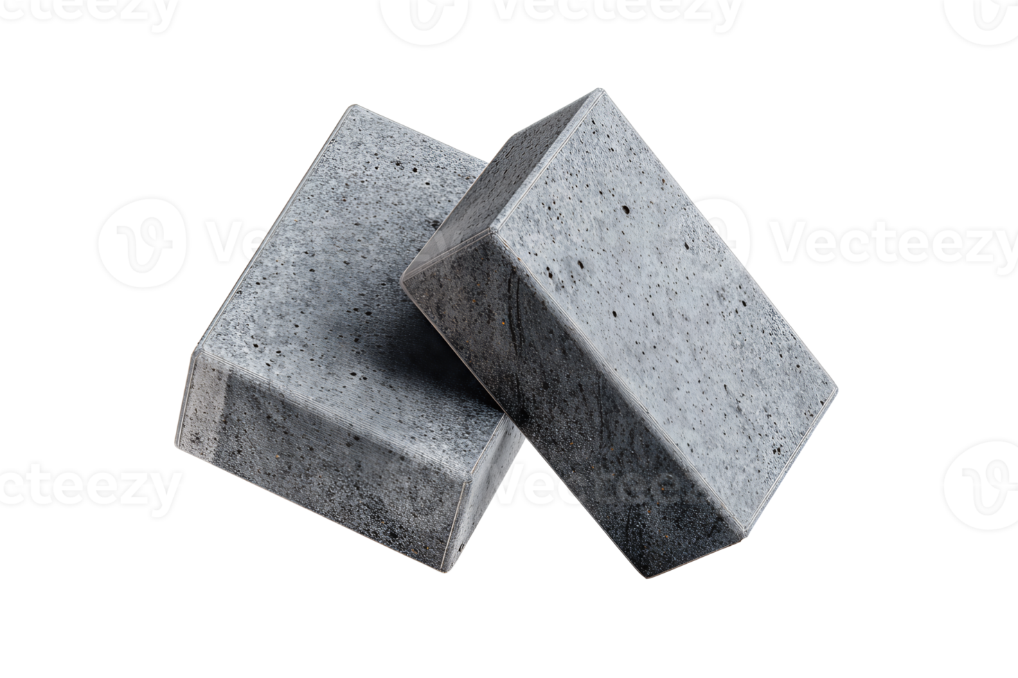 Geometric foam block pair in wireframe view, soft rounded edges and even gray contour lines, one slightly angled, isolated on transparent background. png