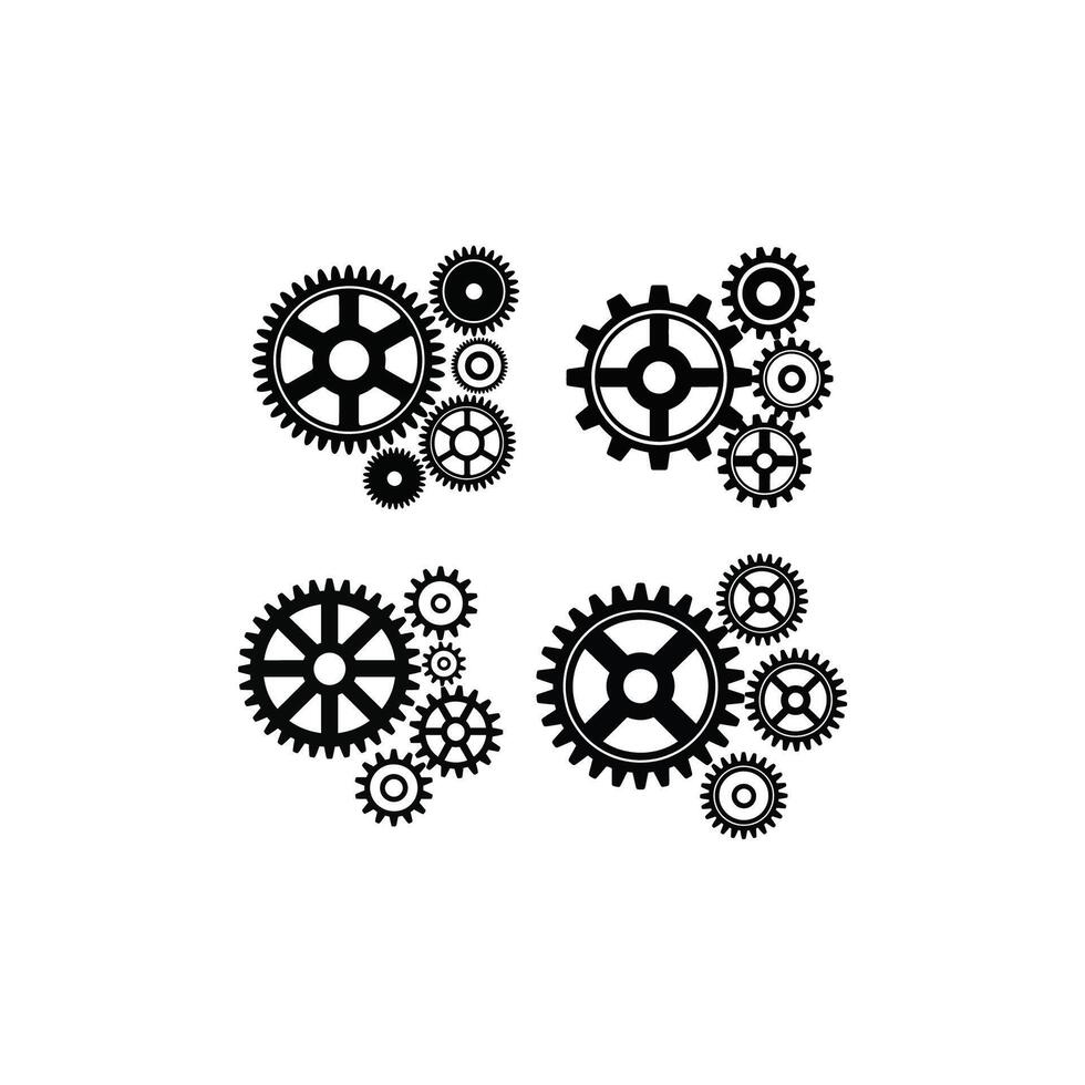 Art of collection of various gear wheels, a versatile set for mechanical, industrial, or technical design projects and presentations vector
