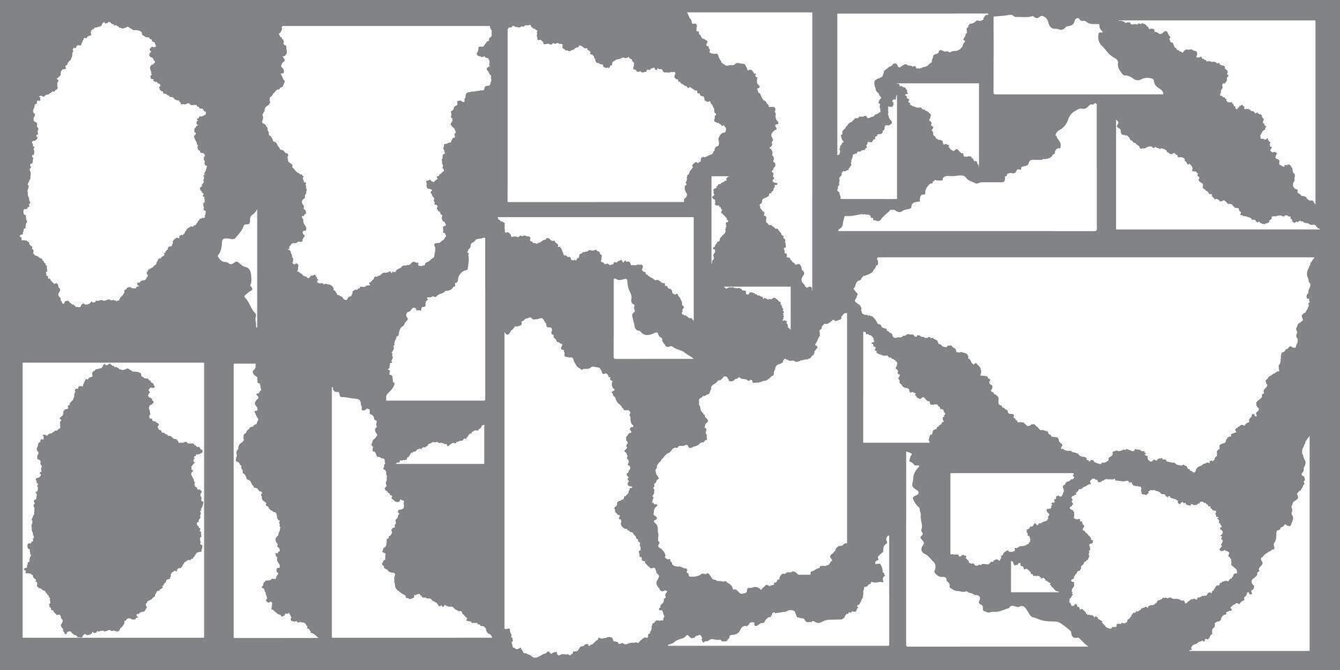 set of ripped white paper sheets isolated on a transparent background. vector