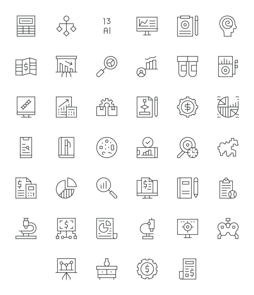 40 Thin Line Pixel Optimized Vectors for Analysis Theme