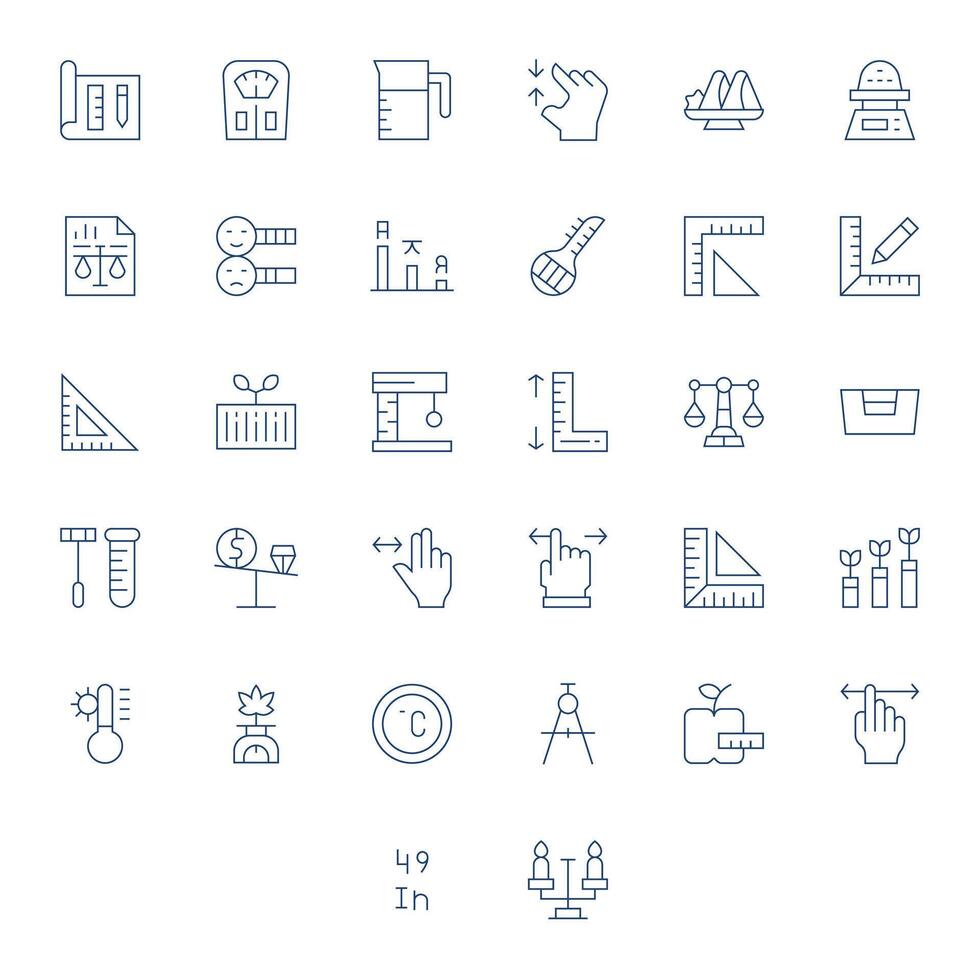 32 Thin Line Icons for Scale in crisp 256x256 Display Perfect resolution vector