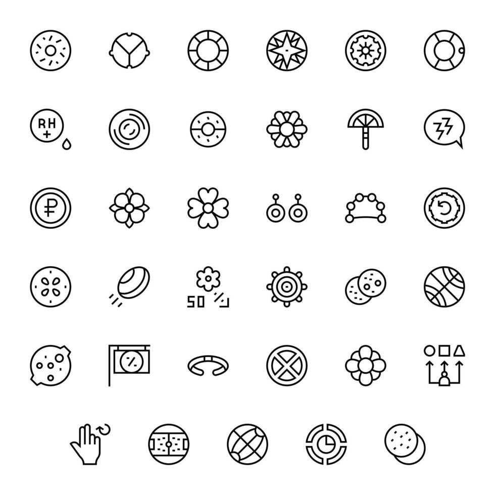 35 Pixel Aligned Regular Line Icons from Circle Collection vector