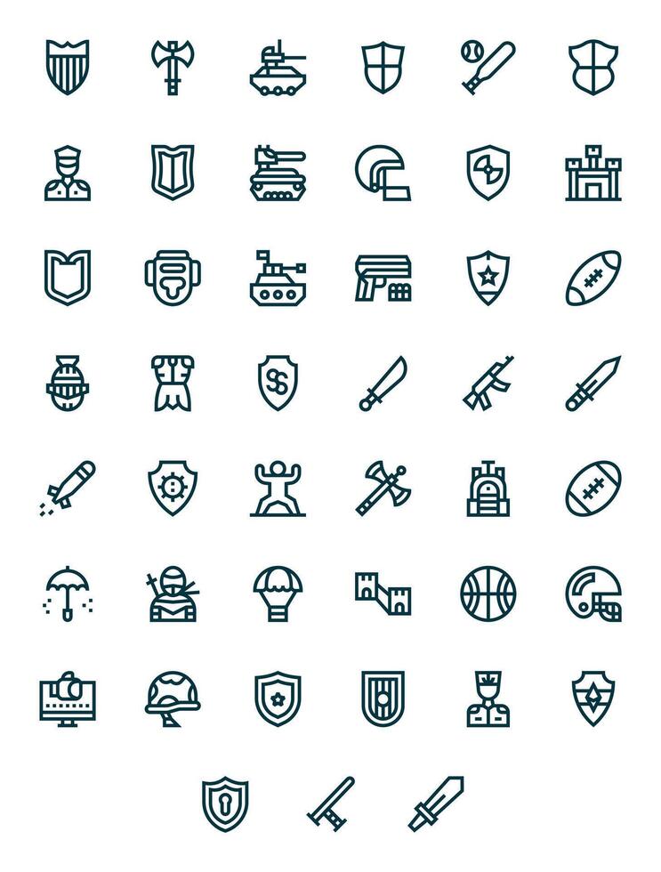 45 Bold Line Pixel Optimized Icons for Defense Graphics vector