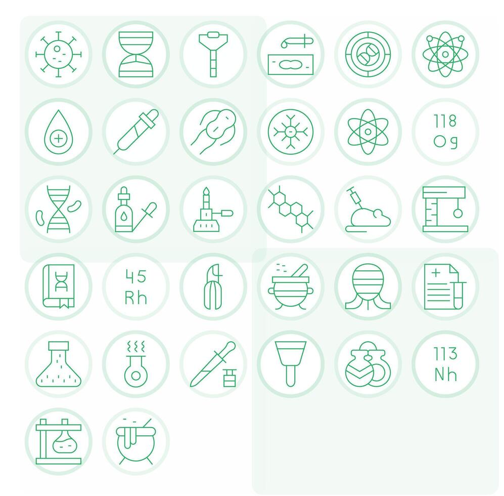 32 Icons for Laboratory featuring 64x64 Grid Fitted Thin Line Graphics vector
