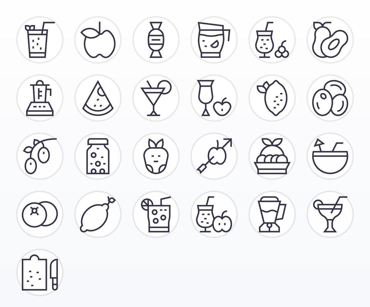 Fruta gráficos presentando 25 regular línea píxel optimizado 256x256 diseños vector