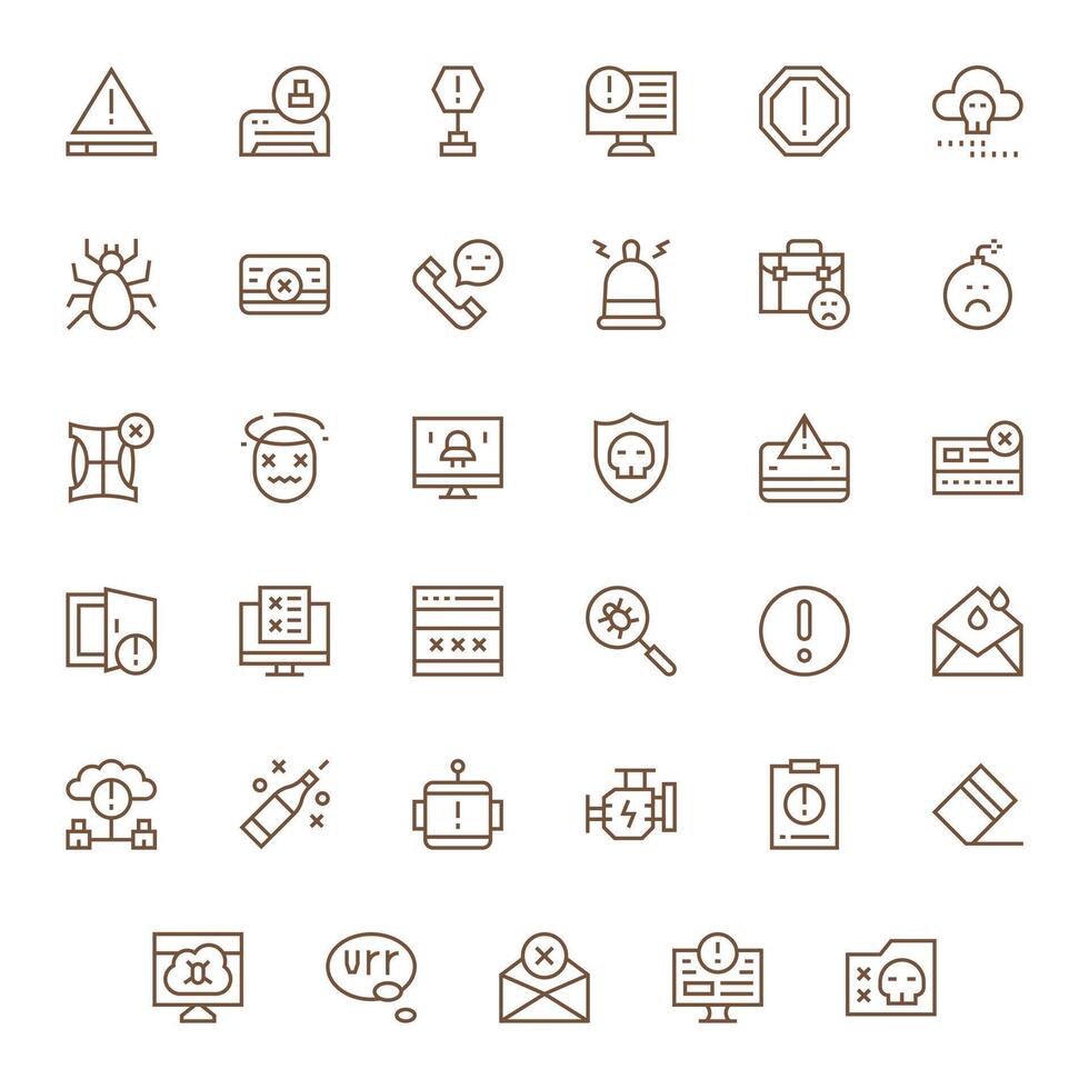 35 128x128 Regular Line Icons optimized for Error Pixel Aligned display vector
