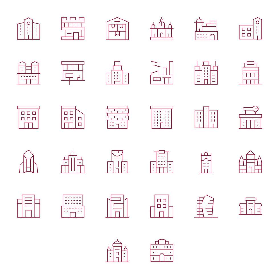 32 Thin Line Icons designed for Commercial Building in 128x128 Grid Fitted format vector