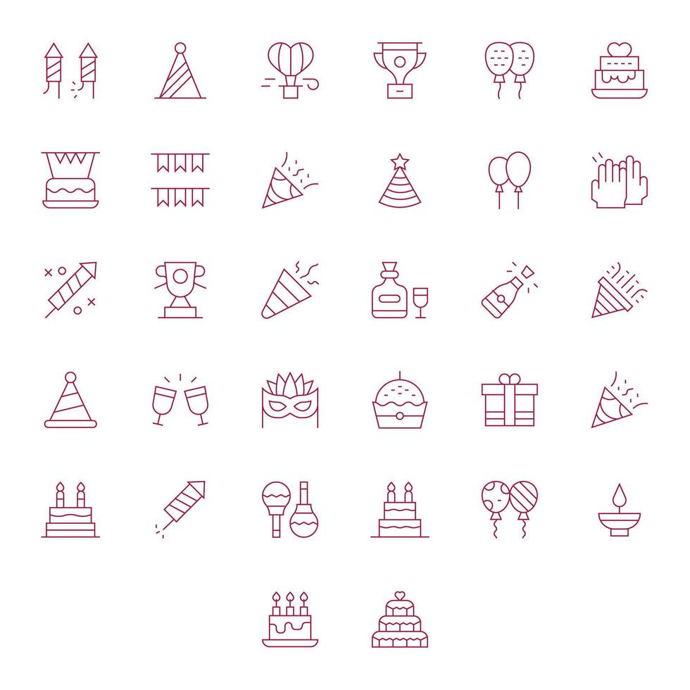 32 Pixel Optimized High Resolution Icons for Celebration Icon in elegant Thin Line design vector