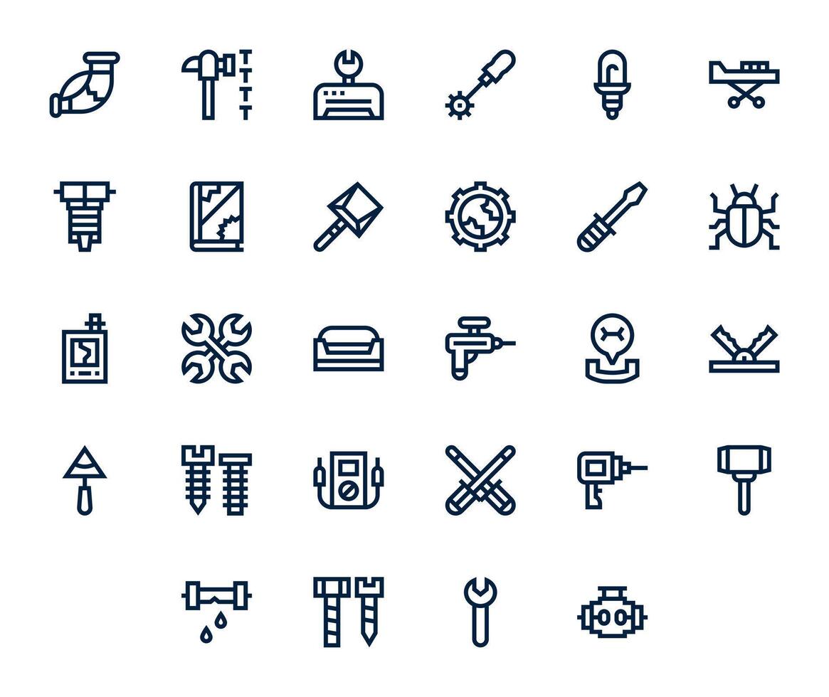 Bold Line Pixel Optimized Icons from Repairing Set with 28 256x256 Icons vector