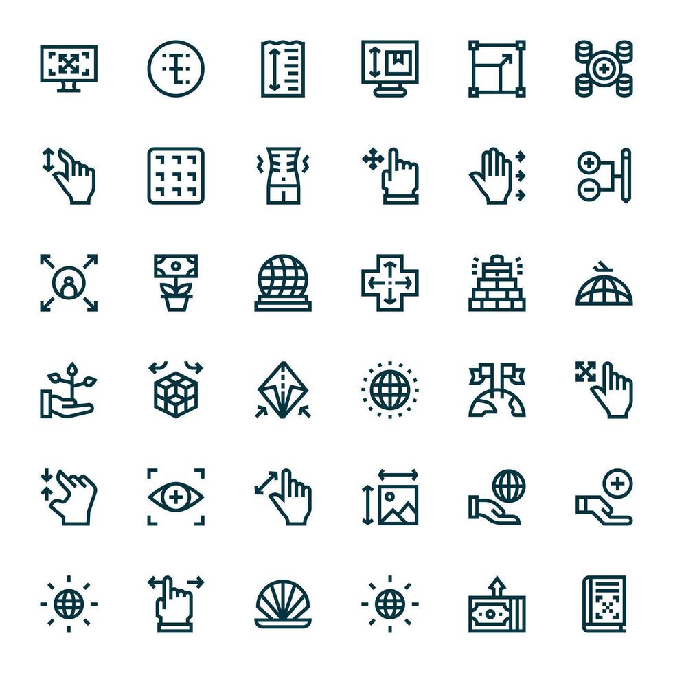 Expand Icon Collection featuring 36 Pixel Optimized High Resolution Bold Line Designs vector