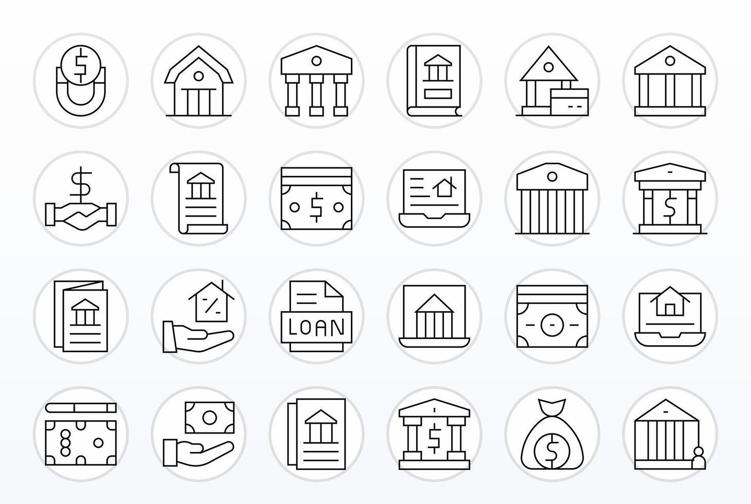 24 Thin Line Grid Fitted Icons tailored for Loan 128x128 interface vector