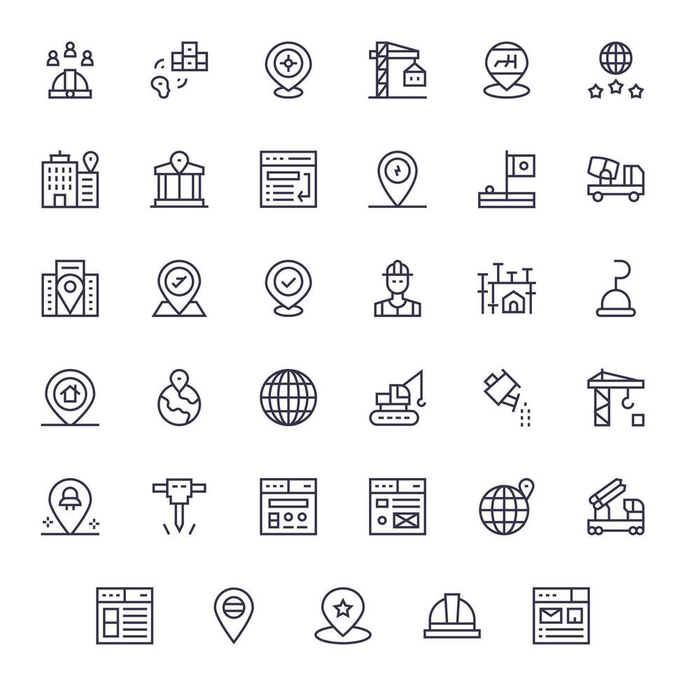 Site Complete Package with 35 64x64 Regular Line Pixel Optimized Icons vector